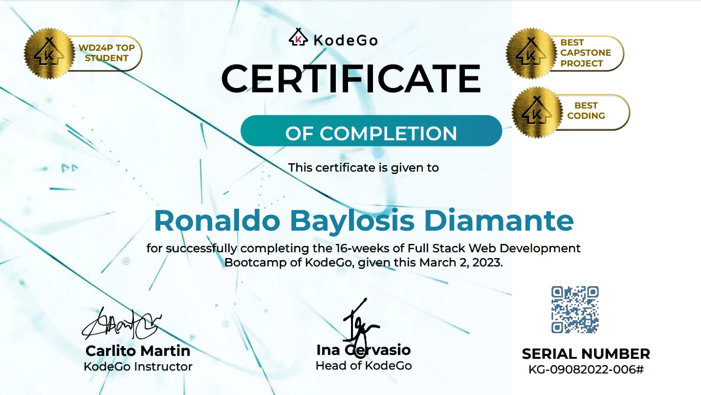 KodeGo Certificate of Completion